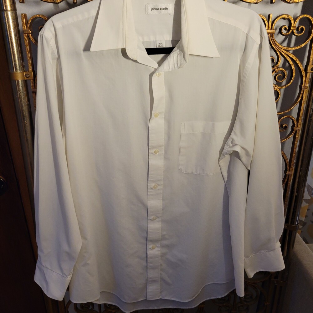 Pierre Cardin Long Sleeve Shirt 15 1/2 White Classic Button Up